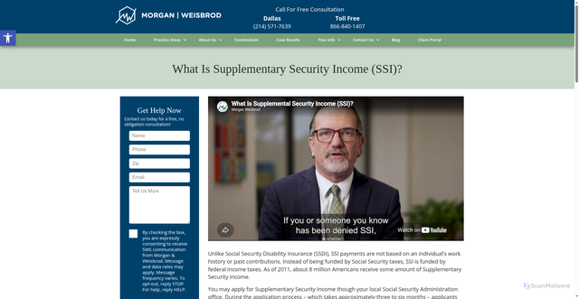 Security scan screenshot of https://www.morganweisbrod.com/faqs/what-is-supplementary-security-income-ssi/