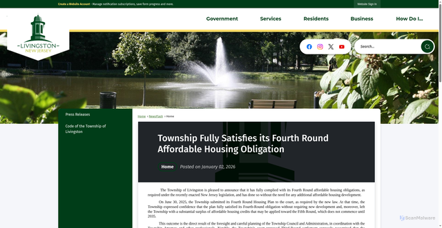 Security scan screenshot of https://www.livingstonnj.org/CivicAlerts.asp?AID=2966