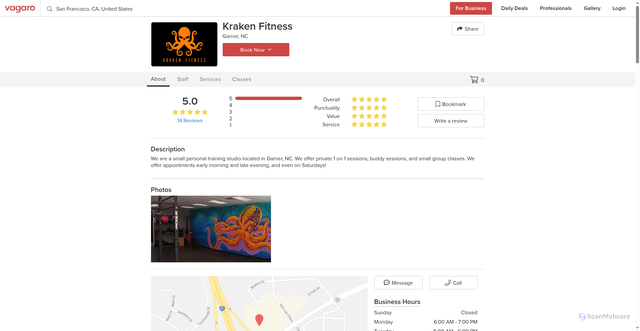 Security scan screenshot of https://www.vagaro.com/krakenfitness