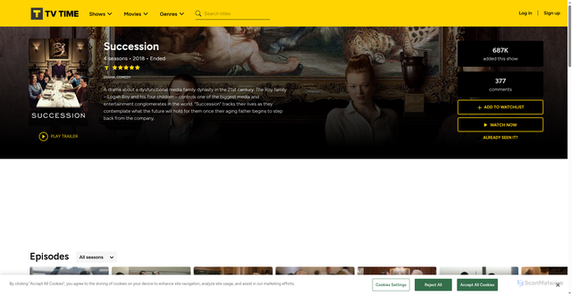 Security scan screenshot of https://www.tvtime.com/show/338186