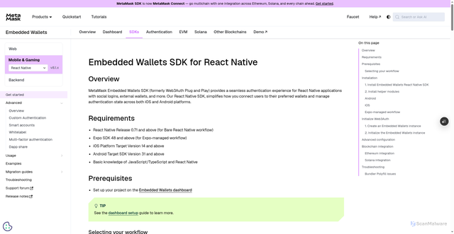 Security scan screenshot of https://metamask-docs-git-dependabot-npmandya-95394d-consensys-ddffed67.vercel.app/embedded-wallets/sdk/react-native