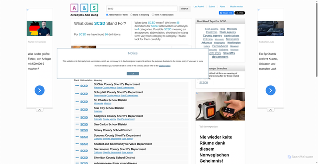 Security scan screenshot of http://acronymsandslang.com/SCSD-meaning.html