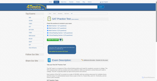 Security scan screenshot of https://www.4tests.com/sat