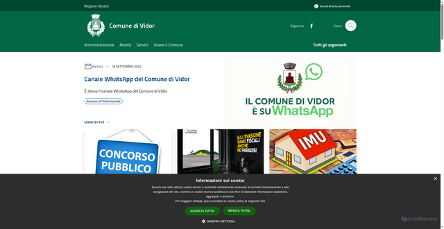 Security scan screenshot of https://www.comune.vidor.tv.it
