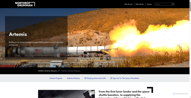 Security scan screenshot of https://www.northropgrumman.com/what-we-do/space/missions/artemis/program