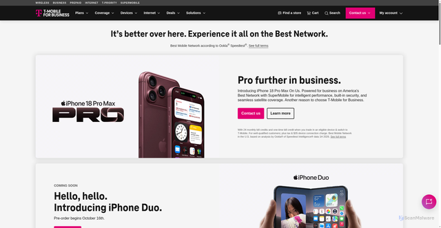 Security scan screenshot of https://go.business.t-mobile.com