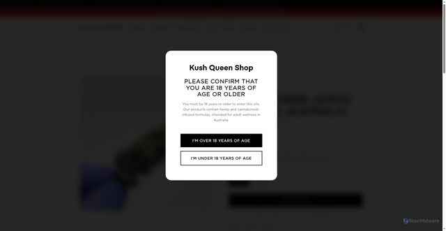 Security scan screenshot of https://kushqueenshop-com.pages.dev/products/thca-flower-pre-roll-australia