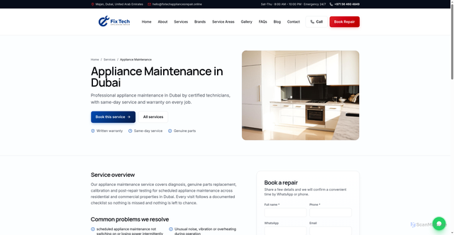 Security scan screenshot of https://fixtechappliancesrepair.online/services/appliance-maintenance