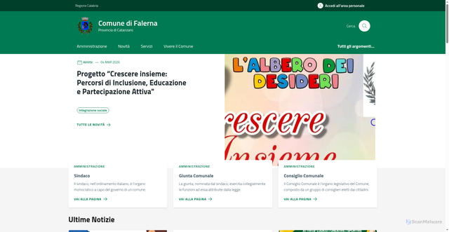 Security scan screenshot of https://comune.falerna.cz.it/