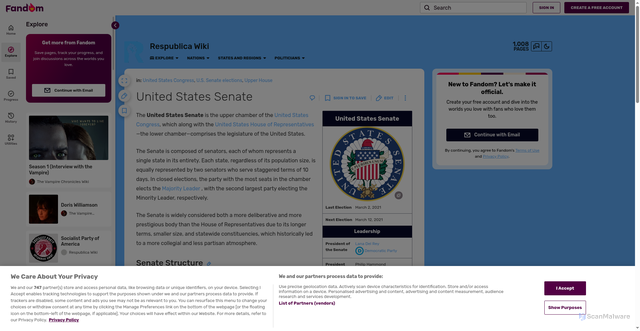 Security scan screenshot of https://respublicagame.fandom.com/wiki/United_States_Senate