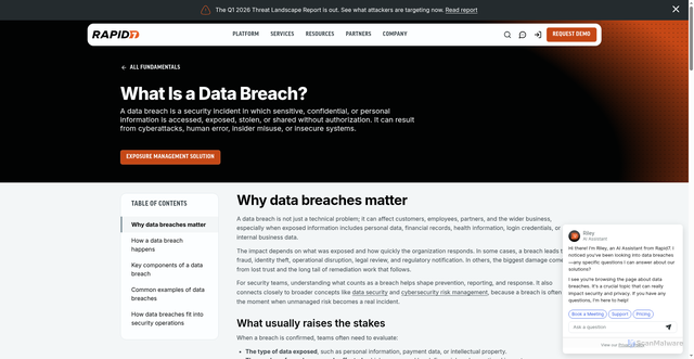 Security scan screenshot of https://www.rapid7.com/fundamentals/what-is-a-data-breach/