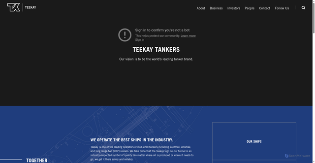 Security scan screenshot of https://www.teekay.com/business/tankers/