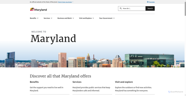 Security scan screenshot of https://www.maryland.gov/