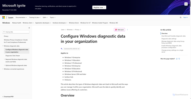 Security scan screenshot of https://telemetry.microsoft.com