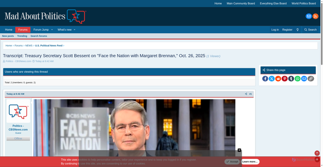Security scan screenshot of https://madaboutpolitics.com/threads/transcript-treasury-secretary-scott-bessent-on-face-the-nation-with-margaret-brennan-oct-26-2025.368403/