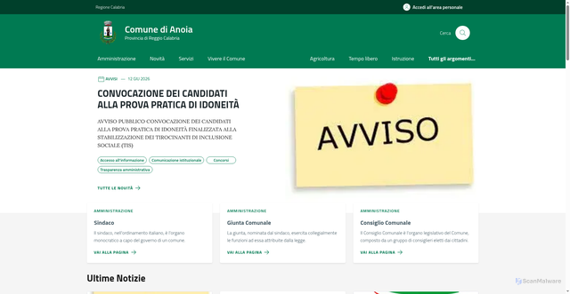 Security scan screenshot of https://www.comune.anoia.rc.it