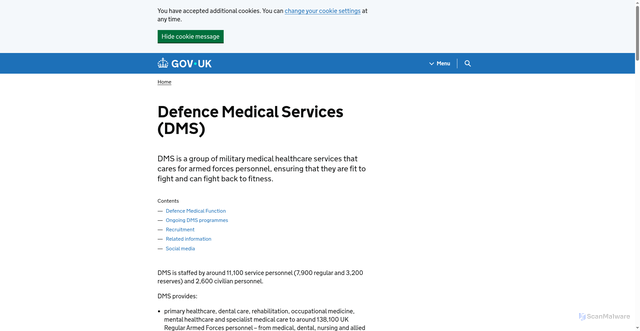 Security scan screenshot of http://www.mod.uk/DefenceInternet/MicroSite/DMS/OurTeams/JointMedicalCommandjmc.htm