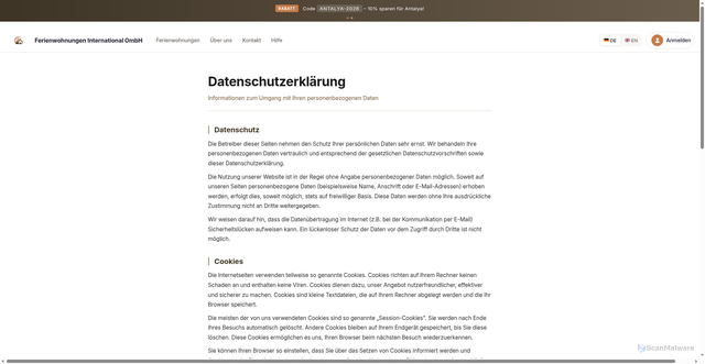 Security scan screenshot of https://ferienwohnung-portal.de/?p=12
