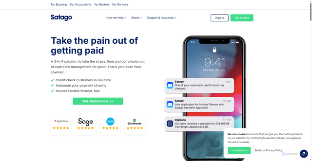 Security scan screenshot of https://satago.com