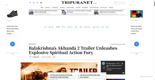 Security scan screenshot of https://tripuranet.com/balakrishnas-akhanda-2-trailer.html