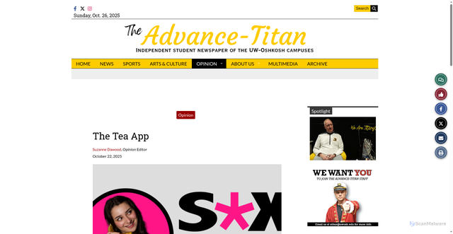 Security scan screenshot of https://advancetitan.com/opinion/2025/10/22/the-tea-app