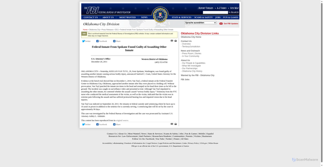 Security scan screenshot of https://archives.fbi.gov/archives/oklahomacity/press-releases/2011/federal-inmate-from-spokane-found-guilty-of-assaulting-other-inmate