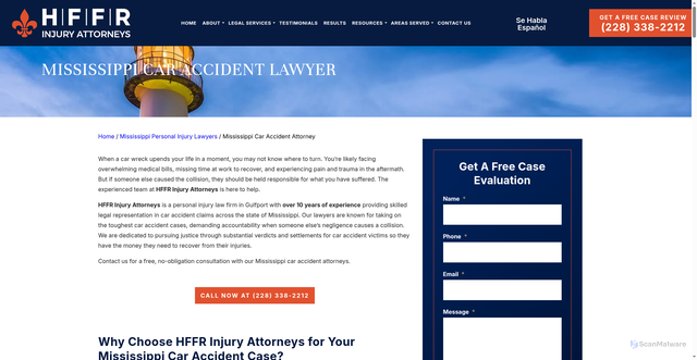 Security scan screenshot of https://www.hffrlaw.com/mississippi-personal-injury-lawyers/car-accidents/