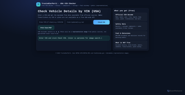 Security scan screenshot of https://vin-checker-trustedcarpart1-ta4x5d8puc.edgeone.app/