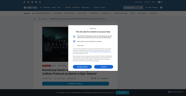 Security scan screenshot of https://lowcygier.pl/darmowe/kosmiczny-horror-w-prezencie-na-gwiazdke-the-callisto-protocol-za-darmo-w-epic-games/