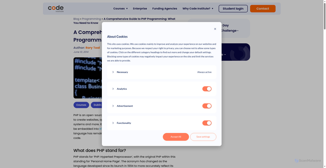 Security scan screenshot of https://codeinstitute.net/global/blog/what-is-php-programming/