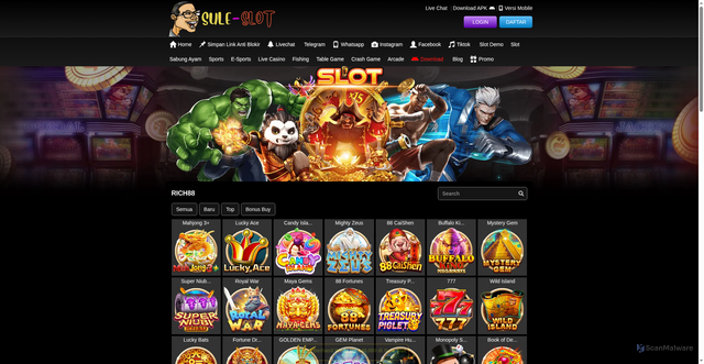 Security scan screenshot of https://xn--v6caaw8afa0bcm9a6a8cza1byc7cliw1gugschx7f5e9a.net/desktop/game/slot/rich88
