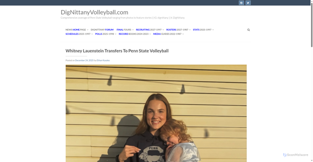 Security scan screenshot of https://dignittanyvolleyball.com/whitney-lauenstein-transfers-to-penn-state-volleyball/