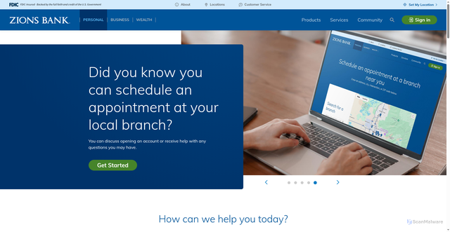 Security scan screenshot of https://www.zionsbank.com/personal/