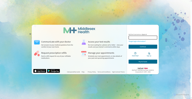 Security scan screenshot of https://mychart.middlesexhealth.org