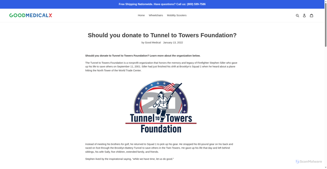 Security scan screenshot of https://goodmedicalx.com/blogs/news/should-you-donate-to-tunnel-to-towers-foundation