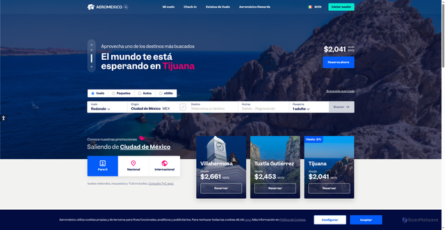 Security scan screenshot of https://www.aeromexico.com
