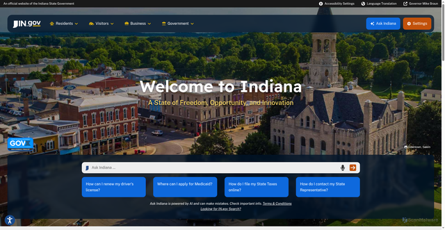 Security scan screenshot of https://www.in.gov/