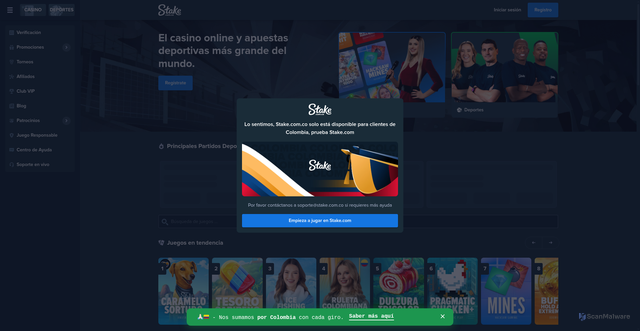 Security scan screenshot of https://stake.com.co