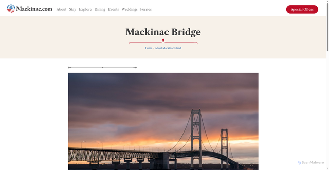 Security scan screenshot of https://mackinac.com/about-mackinac-island/mackinac-bridge/