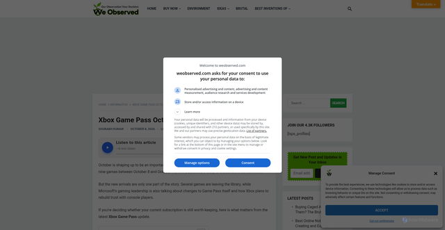 Security scan screenshot of https://weobserved.com/xbox-game-pass-october-2026-new-games-battlefield-6.html