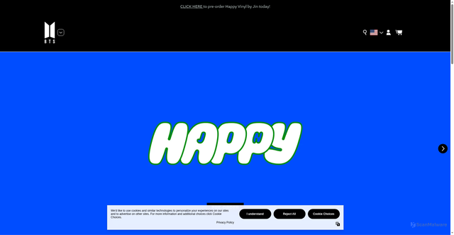 Security scan screenshot of https://shop.bts-official.us/?srsltid=AfmBOookW0COMV4v3mKARQ0mW9koeaS_bC7ex2KbP2M-VY2G6h79ogS9