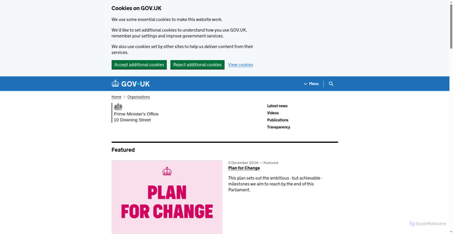 Security scan screenshot of https://www.gov.uk/government/organisations/prime-ministers-office-10-downing-street