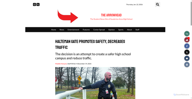 Security scan screenshot of https://thearrowheadonline.com/5597/news/halteman-gate-promotes-safety-decreases-traffic/
