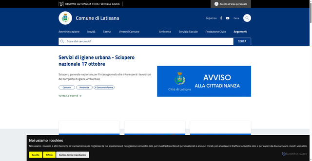 Security scan screenshot of https://www.comune.latisana.ud.it/
