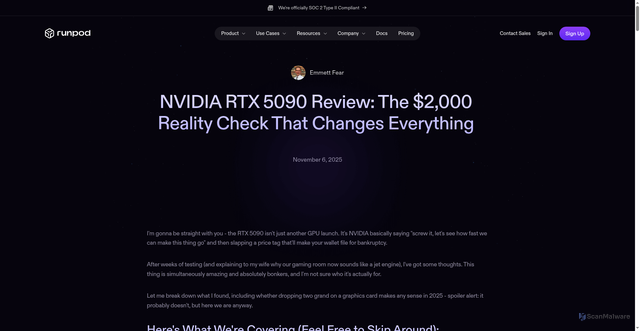 Security scan screenshot of https://www.runpod.io/articles/guides/nvidia-rtx-5090