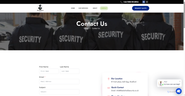Security scan screenshot of https://blackshieldsecurity.co.uk/contact/