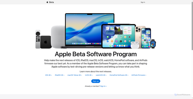 Security scan screenshot of https://beta.apple.com/
