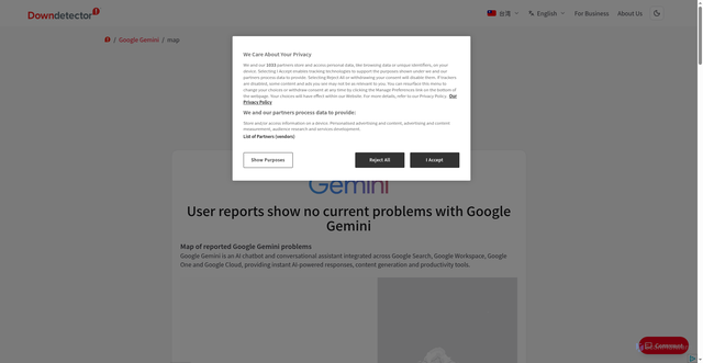 Security scan screenshot of https://downdetector.tw/en/status/googlegemini/map/