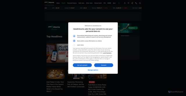 Security scan screenshot of https://www.goodreturns.in