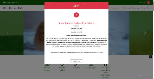 Security scan screenshot of https://cityofleonardnd.gov/
